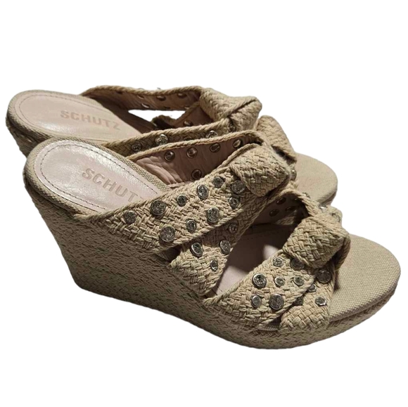 Schutz Enire Crystal Embellished Rope Wrap Knotted Wedge Sandal - Picture 2 of 8